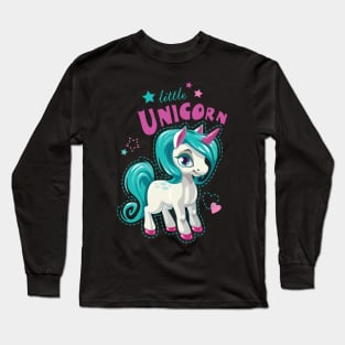 Cute little unicorn girl with a stars & hearts Long Sleeve T-Shirt